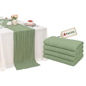 4 Pack Sage Green Cheesecloth Table Runner 120" Boho Gauze Rustic Wedding Decor